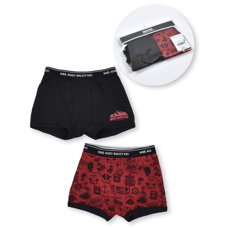 ブラック | 無地 + 総柄 2P コットン フライス ショーツ (110~160cm) | WASK