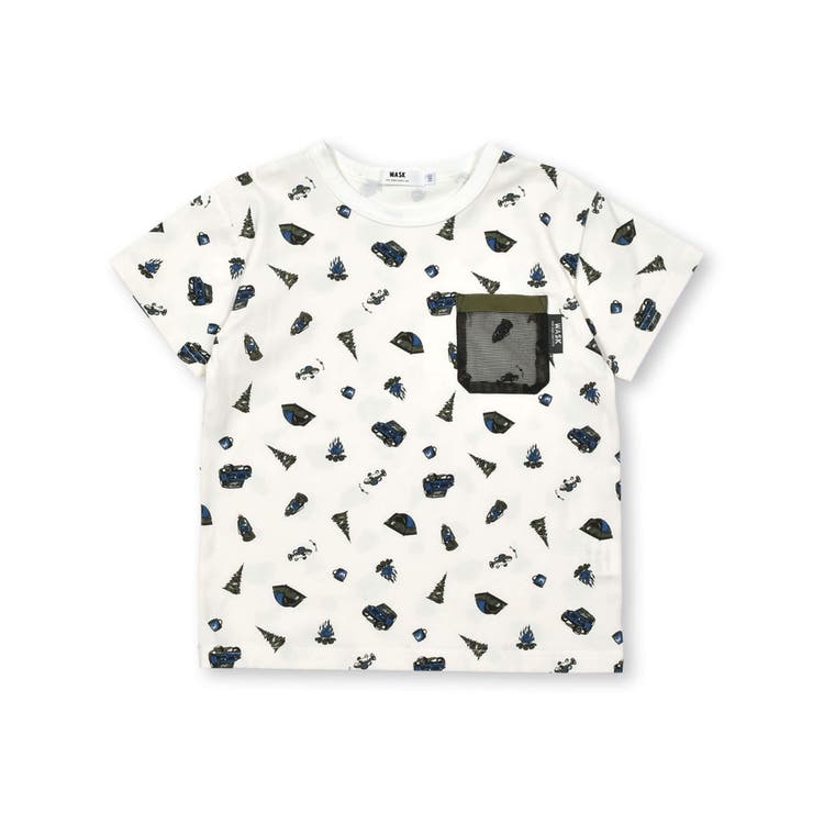 速乾】キャンプギア総柄メッシュポケット付き天竺Tシャツ(100