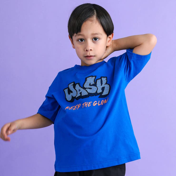 ブルー | 【速乾】ロゴ中空刺しゅう天竺Tシャツ(100~160cm) | WASK