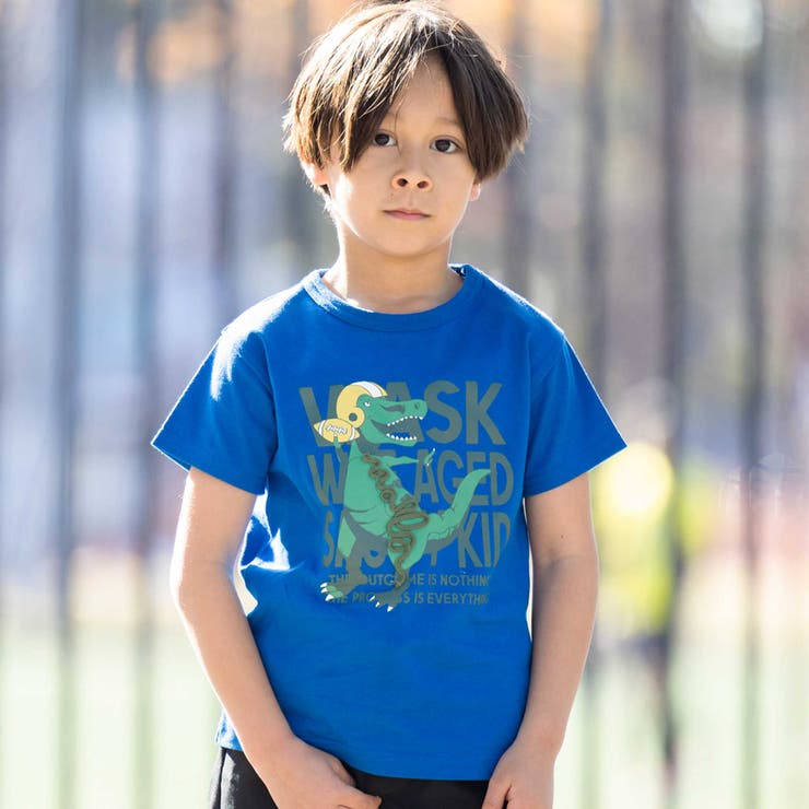 ブルー | 【速乾】WASKサル×恐竜天竺Tシャツ(80~160cm) | WASK