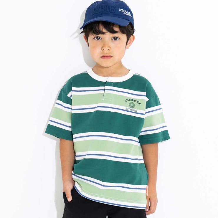 グリーン系 | ヘンリーネックカノコマルチボーダーTシャツ(110~160cm) | WASK