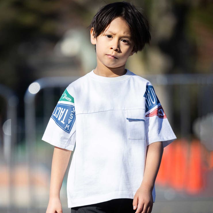 異素材ポケットTシャツ＋ラインロゴ天竺Tシャツセット(100~160cm