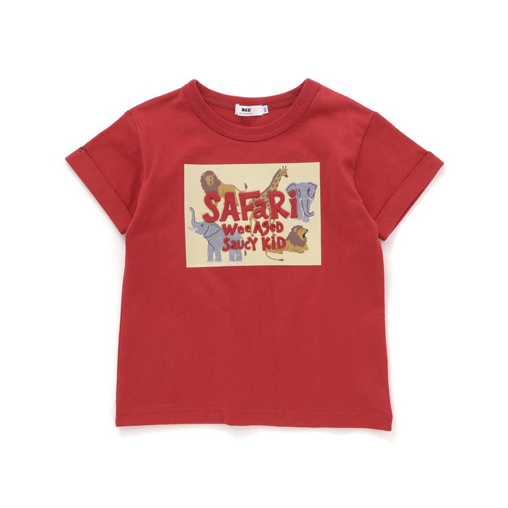 レッド | 【速乾】アニマルプリントロゴエンボス天竺Tシャツ(80~140cm) | WASK