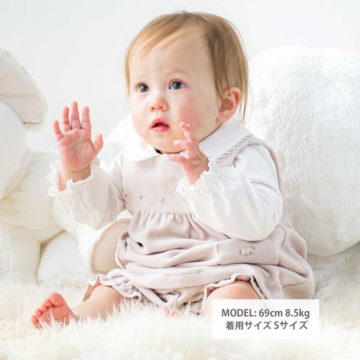 【日本製】バラ刺しゅうベロアワンピースブルマ付きベビー(70-90cm) | Tartine et Chocolat | 詳細画像2 