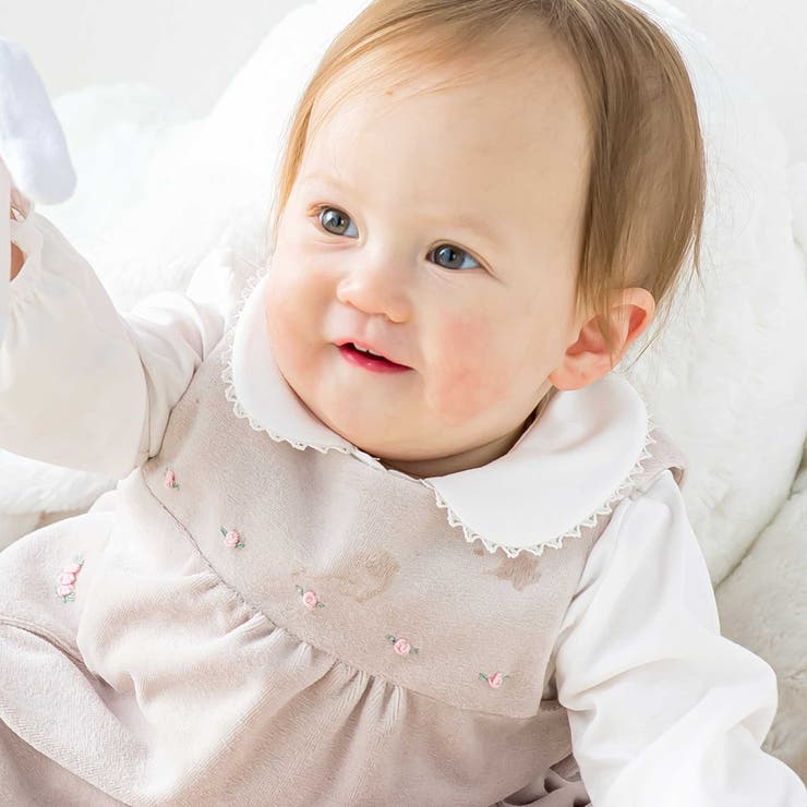 【日本製】バラ刺しゅうベロアワンピースブルマ付きベビー(70-90cm) | Tartine et Chocolat | 詳細画像3 