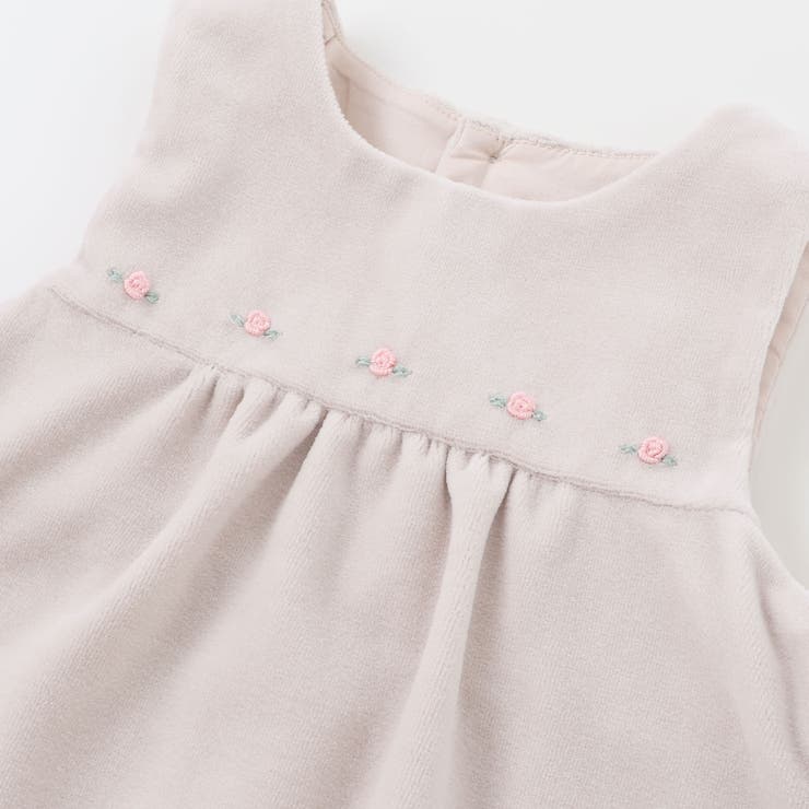【日本製】バラ刺しゅうベロアワンピースブルマ付きベビー(70-90cm) | Tartine et Chocolat | 詳細画像6 