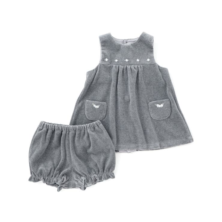 グレー | 【日本製】バラ刺しゅうベロアワンピースブルマ付きベビー(70-90cm) | Tartine et Chocolat