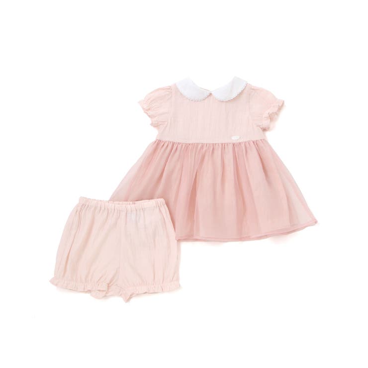 ピンク | オーガンジー襟付きパフスリーブワンピース＋ブルマセット ベビー(70~90cm) | Tartine et Chocolat
