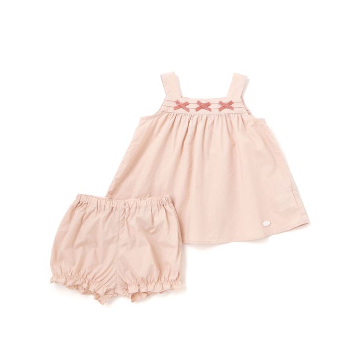 ピンク | タイプライターピンタックリボンワンピース＋ブルマセット ベビー(70~90cm) | Tartine et Chocolat