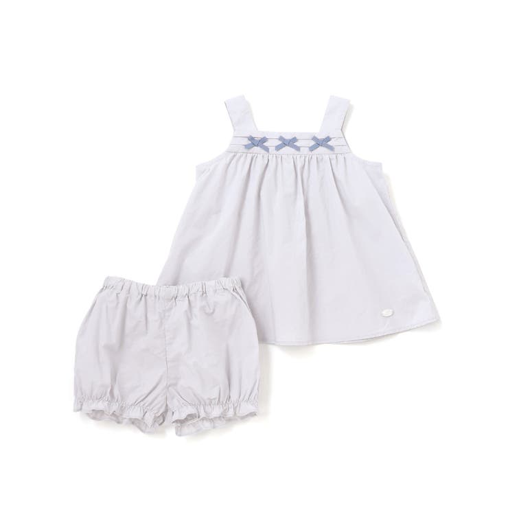 グレー | タイプライターピンタックリボンワンピース＋ブルマセット ベビー(70~90cm) | Tartine et Chocolat