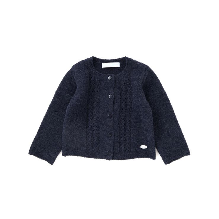 ネイビー | 【お揃い】フロント編地の前ボタン長袖カーディガンベビー(70~90cm) | Tartine et Chocolat