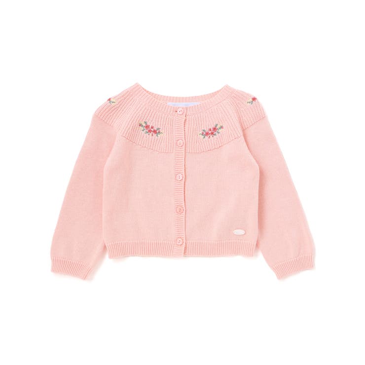 ピンク | アクリルコットン刺しゅう編地切り替えカーディガンベビー(70~90cm) | Tartine et Chocolat