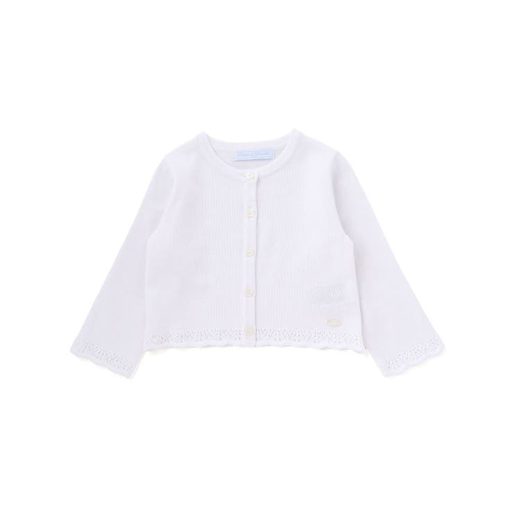 【日本製】【お揃い】ドラロン綿飾り編み長袖カーディガン(70-90cm) | Tartine et Chocolat | 詳細画像1 