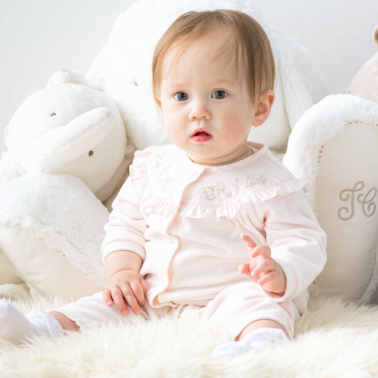 ピンク | 小花刺しゅうベロアフリルカバーオールベビー(70-80cm) | Tartine et Chocolat