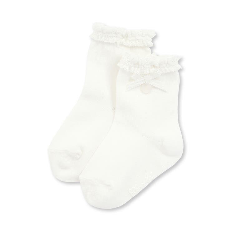 【日本製】【お揃い】コットンシルケットレースリボンソックスベビー(8~13cm) | Tartine et Chocolat | 詳細画像1 