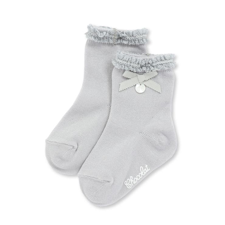 グレー | 【日本製】【お揃い】コットンシルケットレースリボンソックスベビー(8~13cm) | Tartine et Chocolat