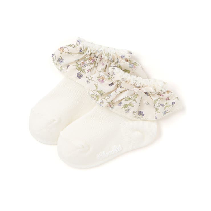 【日本製】【お揃い】すみれ花プリントサテンリボンソックスベビー（8～13cm） | Tartine et Chocolat | 詳細画像1 