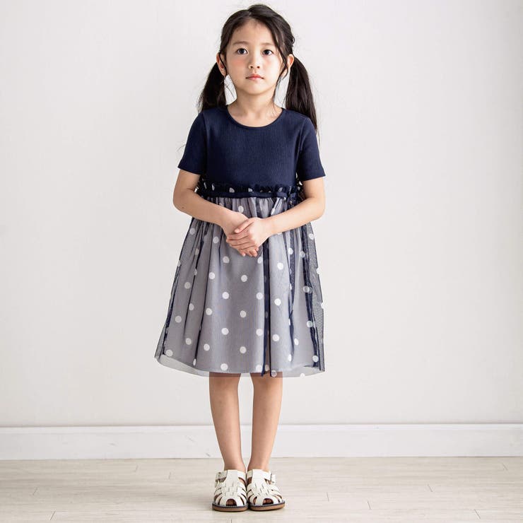 【日本製】ベアテレコドットチュールニットワンピース(90~140cm) | Tartine et Chocolat | 詳細画像3 