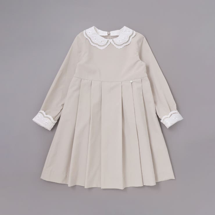 ベージュ | サイロコンパクトツイルレース襟袖ワンピース(110~130cm) | Tartine et Chocolat