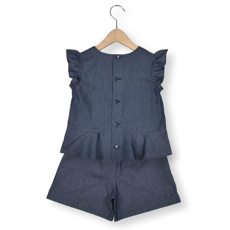 コットンデニムブラウスパンツセット(90~140cm)[品番：BEBK0009133