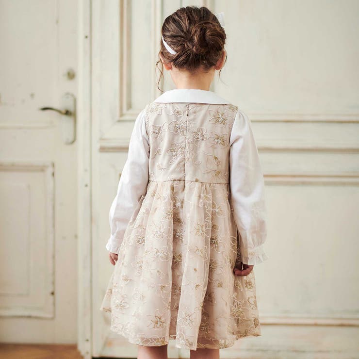 【日本製】チュール花柄刺しゅうジャンパースカート(110~130cm) | Tartine et Chocolat | 詳細画像4 