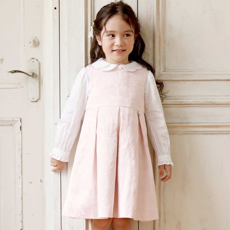 ピンク系 | 【日本製】ジャガードフラワータック入りジャンパースカート(110~130cm) | Tartine et Chocolat