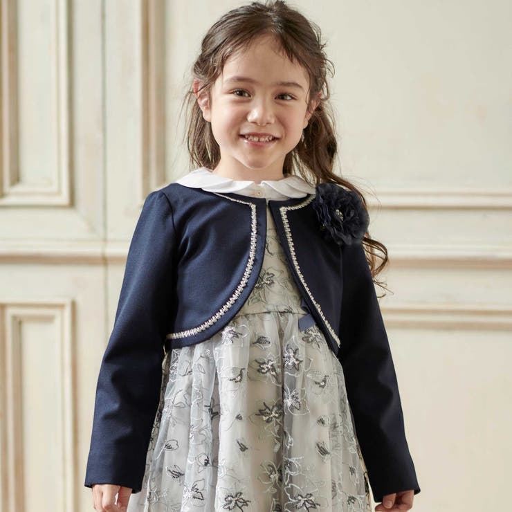 ネイビー | ストレッチポンチレース付きジャケット(110~130cm) | Tartine et Chocolat