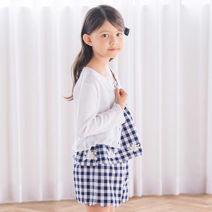 【日本製】【お揃い】ドラロン綿飾り編み長袖カーディガン(100~140cm) | Tartine et Chocolat | 詳細画像3 