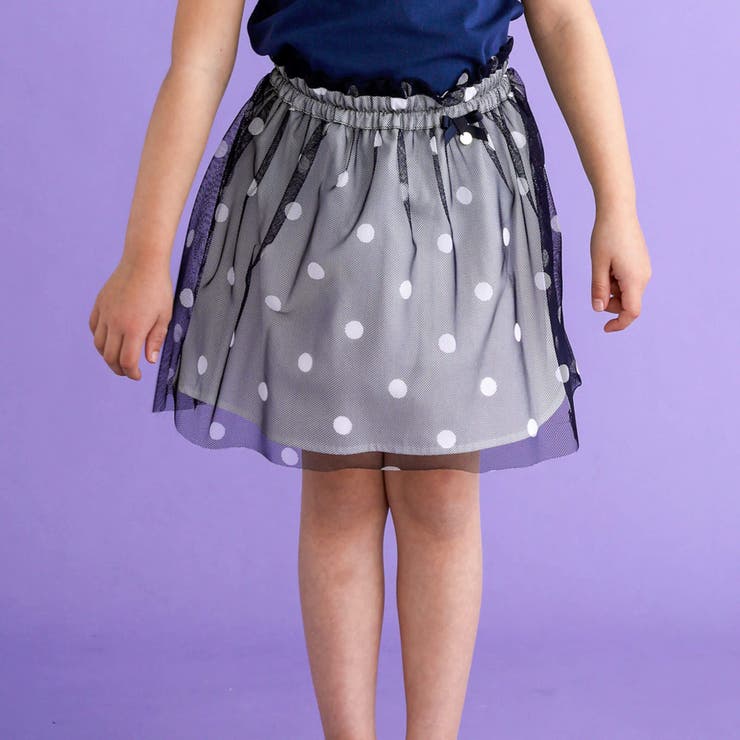 ネイビー系 | 【日本製】ドットチュールニットスカート(100~140cm) | Tartine et Chocolat