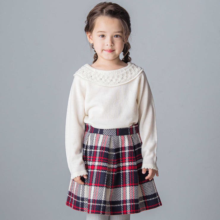 【日本製】【お揃い】ウールチェックフロントタックスカート(100~140cm) | Tartine et Chocolat | 詳細画像3 