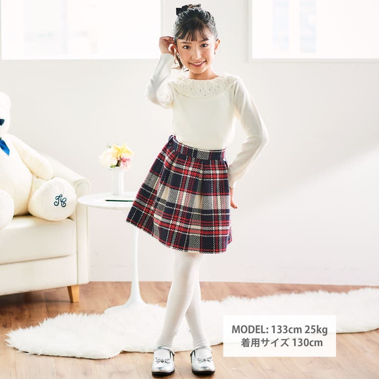 【日本製】【お揃い】ウールチェックフロントタックスカート(100~140cm) | Tartine et Chocolat | 詳細画像4 