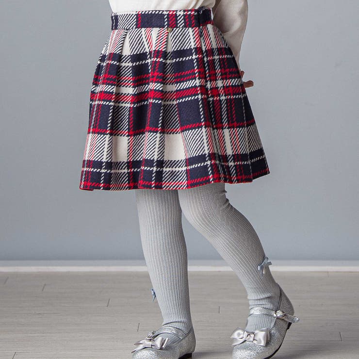 ネイビー系 | 【日本製】【お揃い】ウールチェックフロントタックスカート(100~140cm) | Tartine et Chocolat