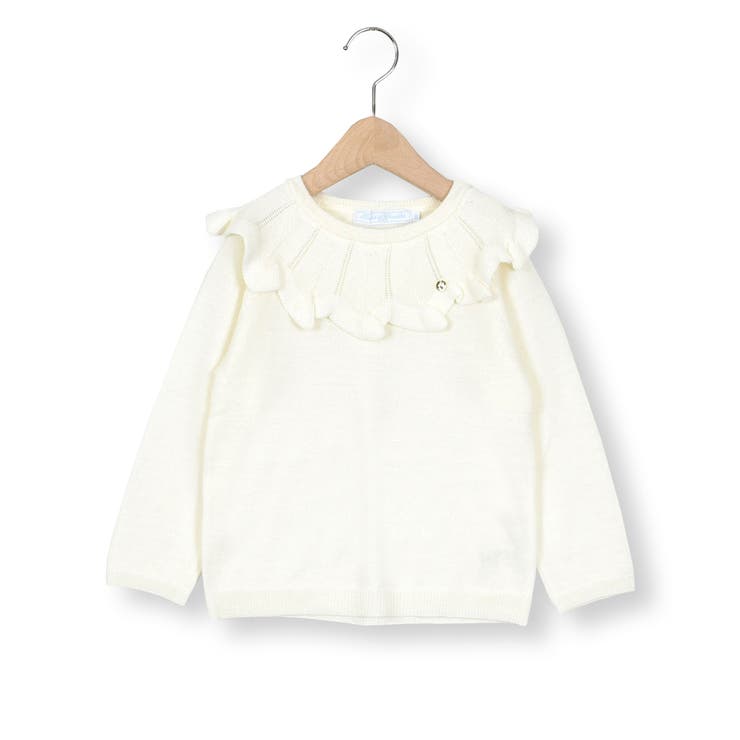 オフホワイト】フリル襟セーター(100~140cm)[品番：BEBK0008021
