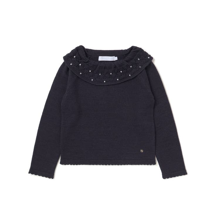 ネイビー | ラインストーン付きボリュームネックセーター(100~140cm) | Tartine et Chocolat