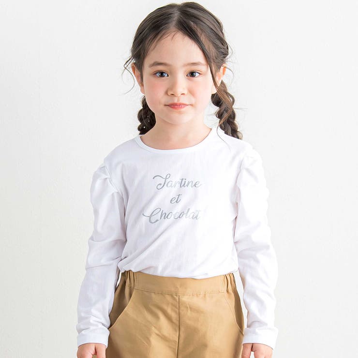 【日本製】コンパクトコットンベア天竺ロゴプリントTシャツ(90~140cm) | Tartine et Chocolat | 詳細画像1 