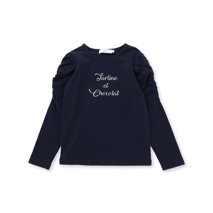 ネイビー | 【日本製】コンパクトコットンベア天竺ロゴプリントTシャツ(90~140cm) | Tartine et Chocolat