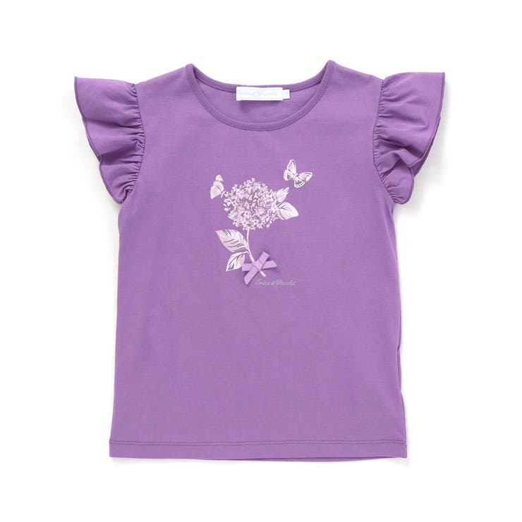 パープル | フラワープリント袖フリルTシャツ(90～140cm) | Tartine et Chocolat
