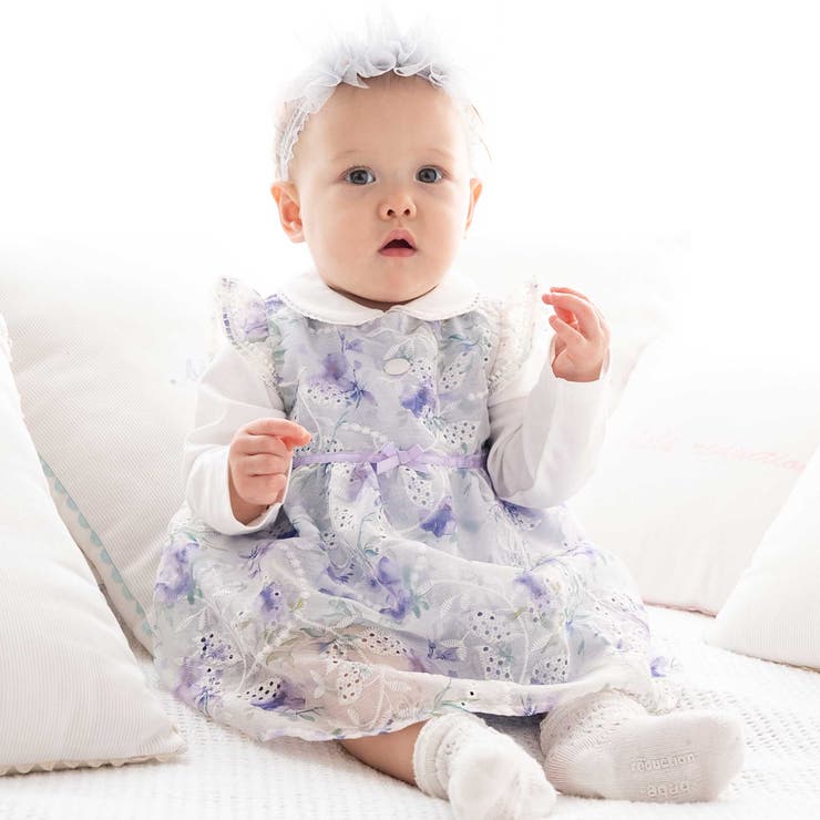 パープル系 | 【お揃い】オーガンジー花柄プリントワンピース＆スムースブルマセット(70~90c… | fillot de bébé réduction