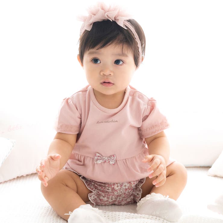 ピンク系 | 天竺Tシャツ＆花プリントブルマセット(70~90cm) | fillot de bébé réduction