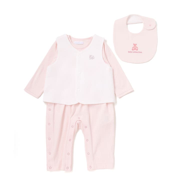 ピンク | 【日本製】スモッキングカバーオール＆ベスト＆スタイセット(70~80cm) | fillot de bébé réduction