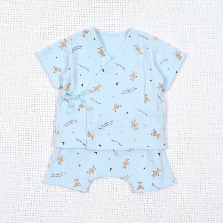 ブルー系 | ガーゼクマプリントカシュクールスーツ(70~90cm) | fillot de bébé réduction