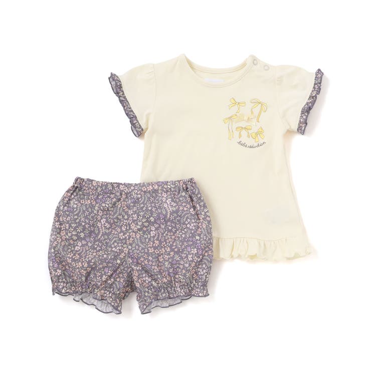 天竺半袖Tシャツ＆花柄プリントブルマセット(70~90cm) | fillot de bébé réduction | 詳細画像11 