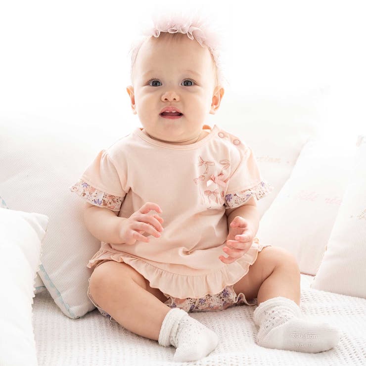 ピンク系 | 天竺半袖Tシャツ＆花柄プリントブルマセット(70~90cm) | fillot de bébé réduction