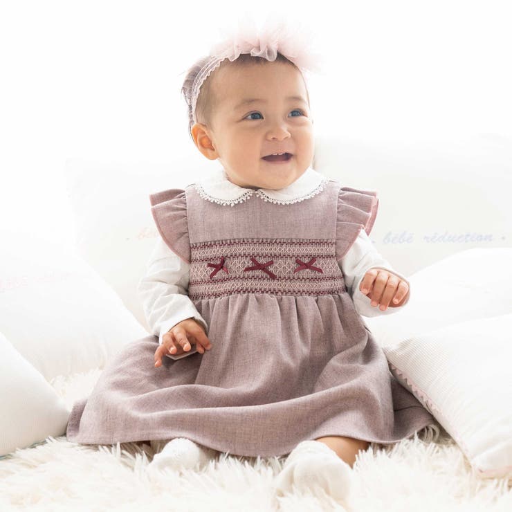 ピンク | 無地スモッキングジャンパースカート(70~90cm) | fillot de bébé réduction