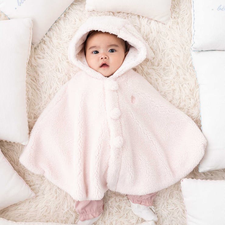 ピンク | 【お揃い】モコモコ耳付きフードフリースマント(50~90cm) | fillot de bébé réduction