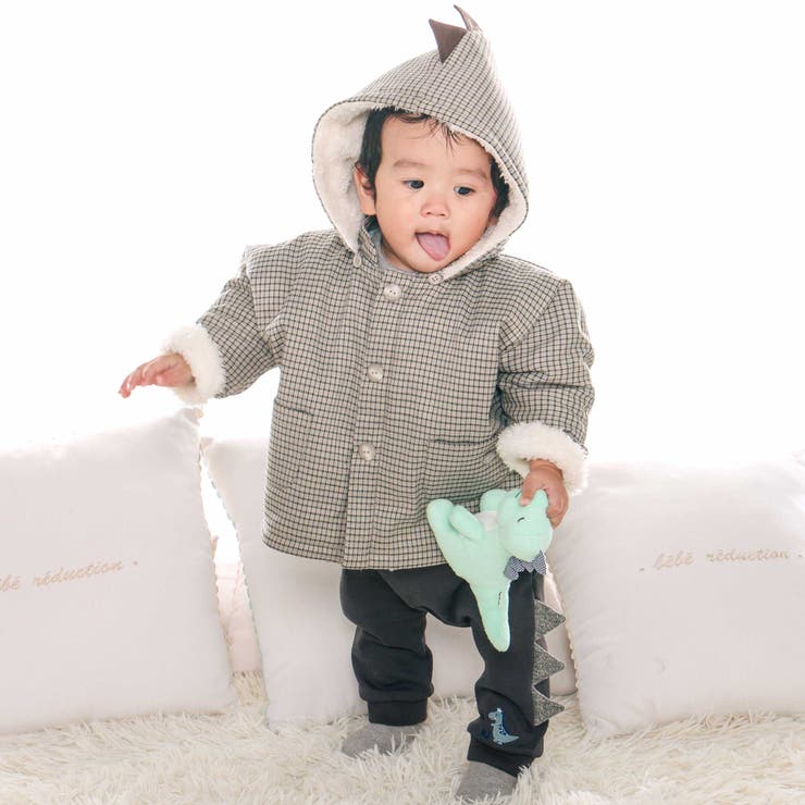 チェック恐竜フードマント(70~90cm) | fillot de bébé réduction | 詳細画像3 