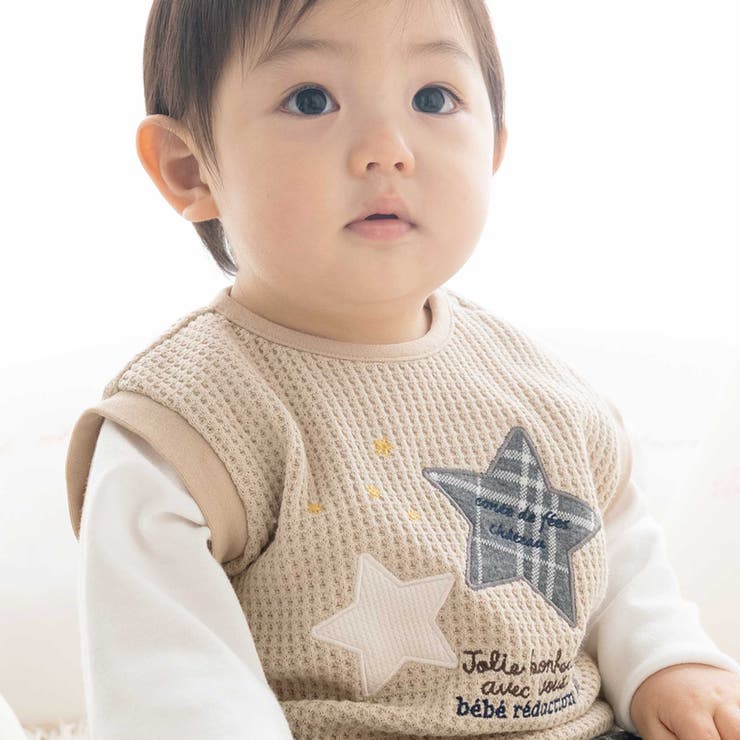 【お揃い】ワッフル重ね着風星パッチワークトレーナー(70~90cm) | fillot de bébé réduction | 詳細画像3