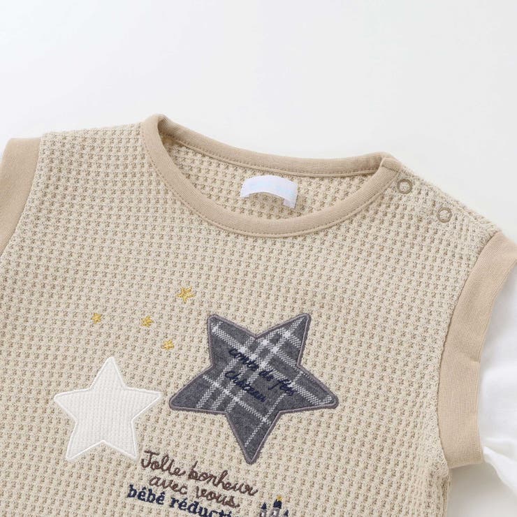 【お揃い】ワッフル重ね着風星パッチワークトレーナー(70~90cm) | fillot de bébé réduction | 詳細画像6