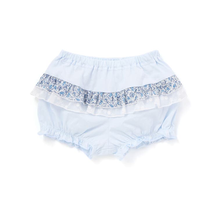 ブルー系 | 【お揃い】リバティプリント花柄フリル付きブルマ(60~90cm) | fillot de bébé réduction