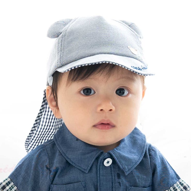 ネイビー | 【 UVカット 】オックスくま耳日よけ付きキャップ(44~50cm) | fillot de bébé réduction